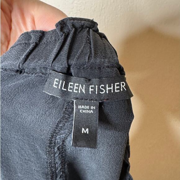Eileen Fisher Medium Black Washable Silk Crepe Zip Cuff Joggers Pant - Picture 2 of 11